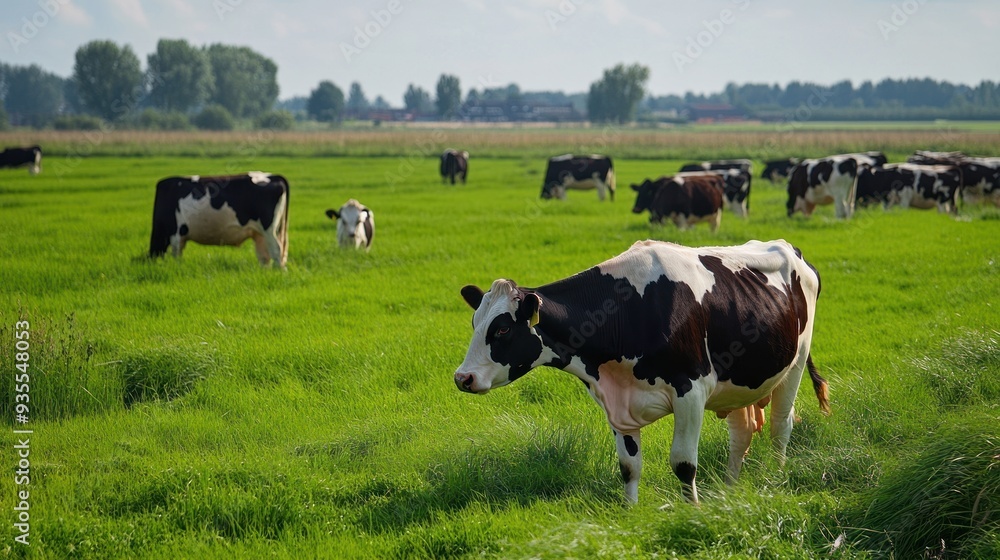 Cows Grazing in a Lush Green Meadow Cows Grazing in a Lush Green Meadow