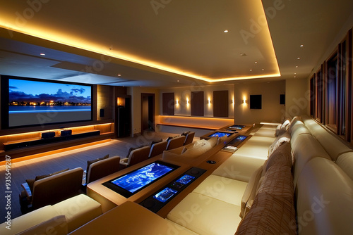 Contemporary Home Theater with Integrated Tech