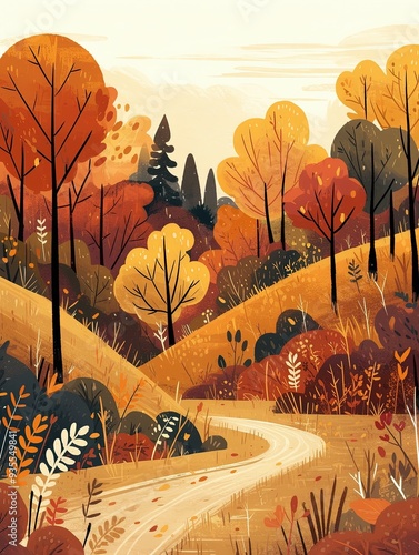 Autumn and Fall Themes, transitioning nature to autumn, flat design illustration