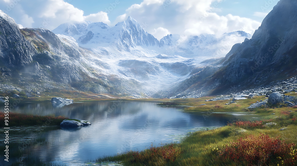 Fototapeta premium Majestic, snow-capped mountains. Generative AI illustration