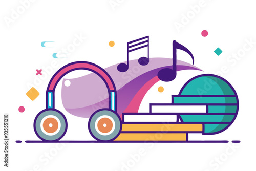 Colorful Music Headphones, Notes, and Speaker Icon
