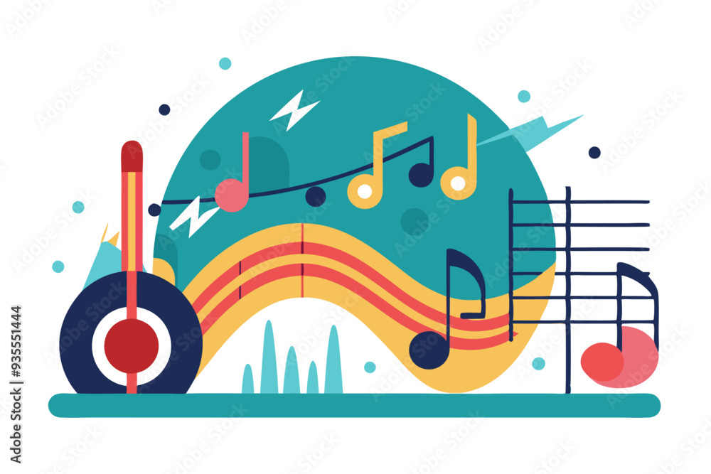 Naklejka premium Abstract Illustration of Music Notes with Geometric Shapes