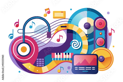 Abstract Colorful Composition of Music Instruments and Symbols