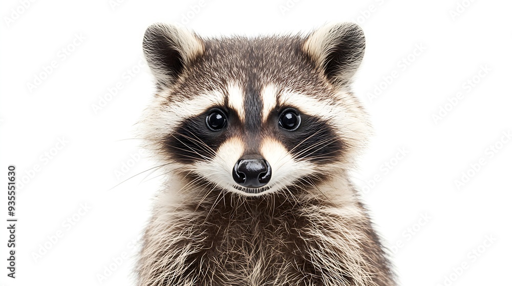 Obraz premium Funny raccoon sitting isolated on white background : Generative AI