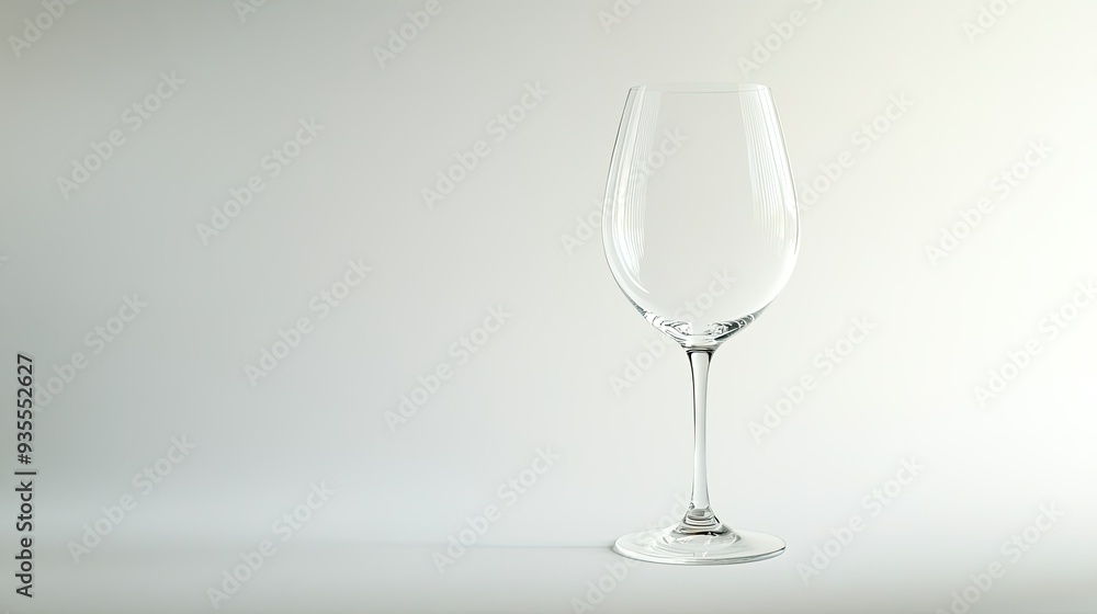 Bright white background with an elegant wine glass, empty and perfectly lit Bright white background with an elegant wine glass, empty and perfectly lit