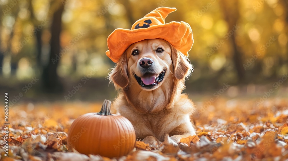 Golden Retriever in a Witch's Hat Golden Retriever in a Witch's Hat