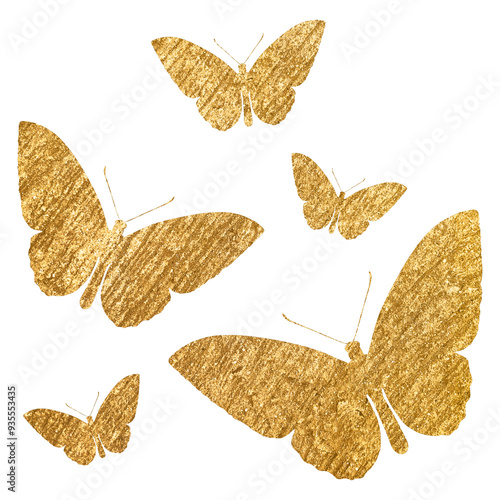 Photography Gold butterflies png sticker, metallic aesthetic silhouette graphic on transpare