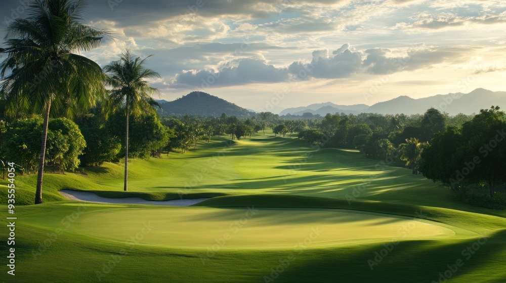 Scenic Golf Course with Palm Trees and Mountains Scenic Golf Course with Palm Trees and Mountains
