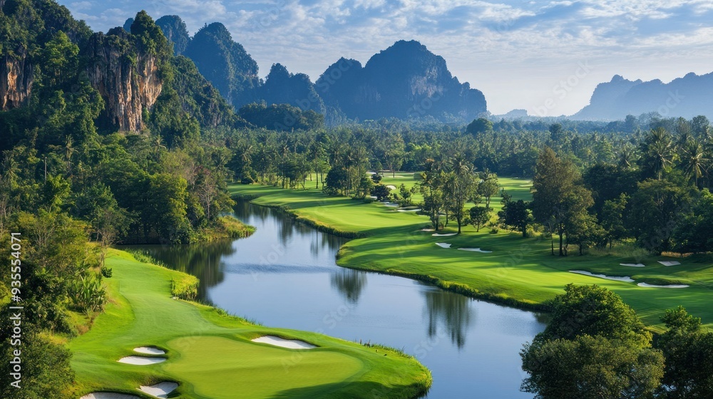 Stunning Landscape of a Golf Course Surrounded by Mountains Stunning Landscape of a Golf Course Surrounded by Mountains