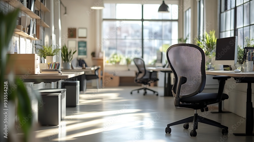 This modern office space features an open layout with sleek ergonomic office chairs and minimalist desks The room is welllit with natural light pouring in from the large windows : Generative AI This modern office space features an open layout with sleek ergonomic office chairs and minimalist desks The room is welllit with natural light pouring in from the large windows : Generative AI