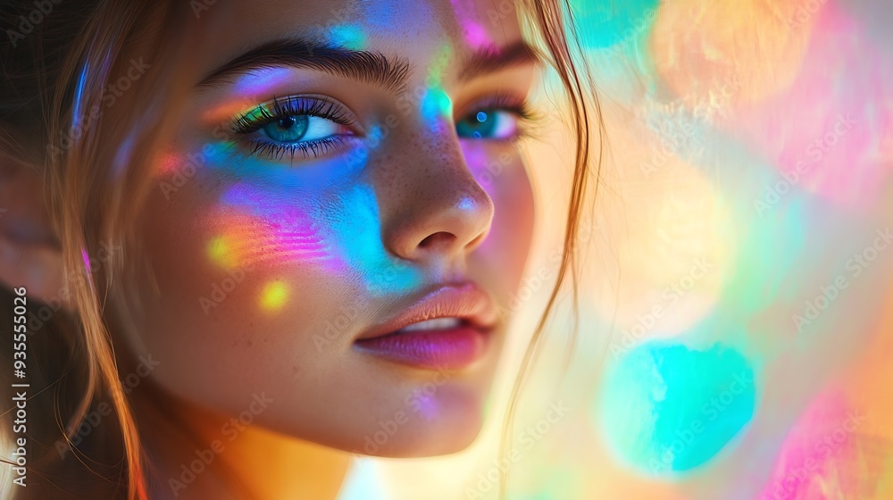 High Fashion model girl in colorful bright neon lights posing in studio through transparent film Portrait of beautiful sexy woman in UV Art design colorful make up On colourful vivid b : Generative AI High Fashion model girl in colorful bright neon lights posing in studio through transparent film Portrait of beautiful sexy woman in UV Art design colorful make up On colourful vivid b : Generative AI
