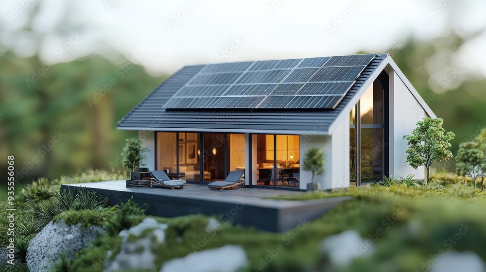 3D model miniature smart home with solar panels rooftop 3D model miniature smart home with solar panels rooftop