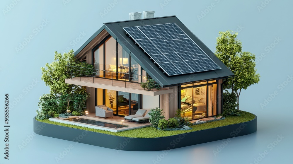 3D model miniature smart home with solar panels rooftop 3D model miniature smart home with solar panels rooftop