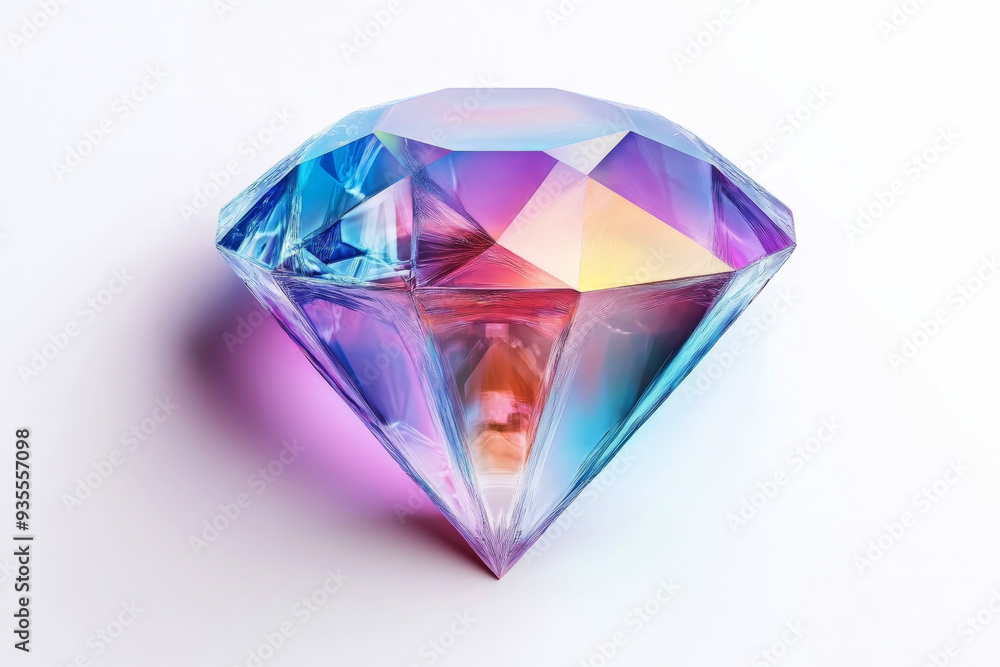 Colorful Crystal Diamond Reflecting Light Against a White Background Colorful Crystal Diamond Reflecting Light Against a White Background