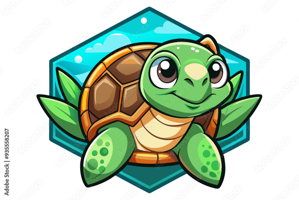 Fototapeta premium Cartoon Sea Turtle with Big Eyes and a Smile