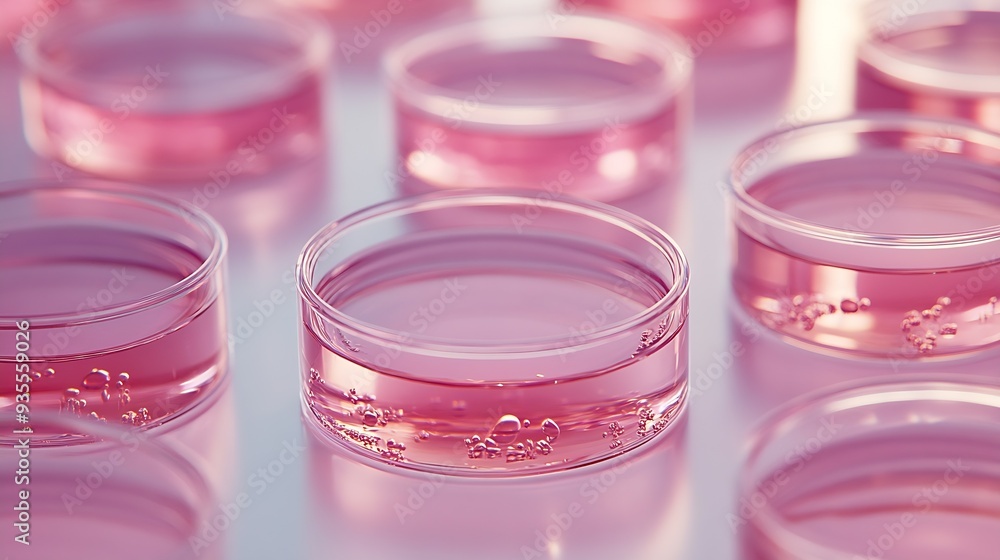 serum in petri dishes on light background cosmetic research concept : Generative AI serum in petri dishes on light background cosmetic research concept : Generative AI