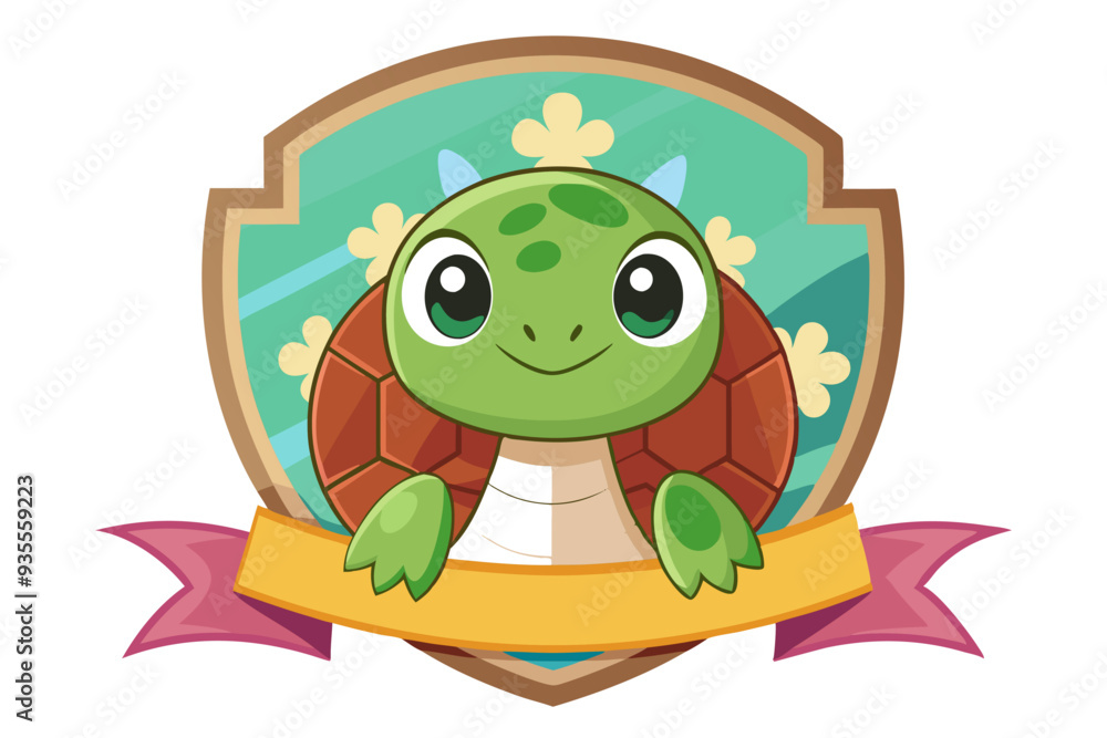 Cute Cartoon Turtle with Shield and Banner Cute Cartoon Turtle with Shield and Banner