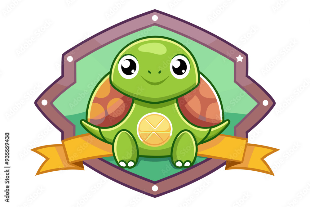 Fototapeta premium Cartoon Turtle with Lemon and Yellow Ribbon Badge