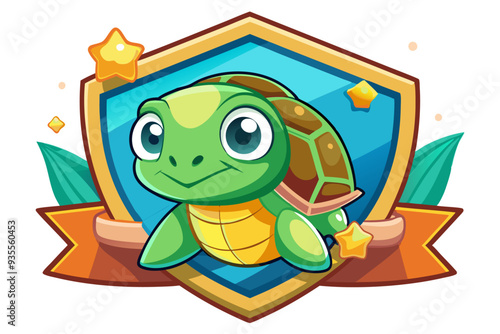 Cartoon Turtle with Shield and Stars Design
