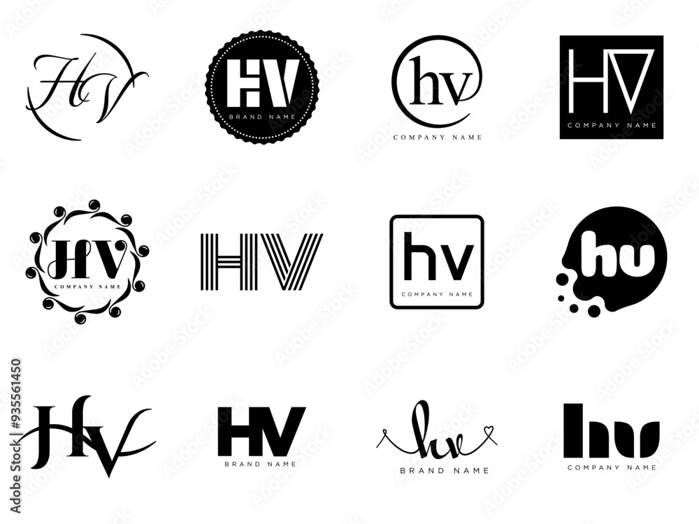 HV logo company template. Letter h and v logotype. Set different classic serif lettering and modern bold text with design elements. Initial font typography. HV logo company template. Letter h and v logotype. Set different classic serif lettering and modern bold text with design elements. Initial font typography.