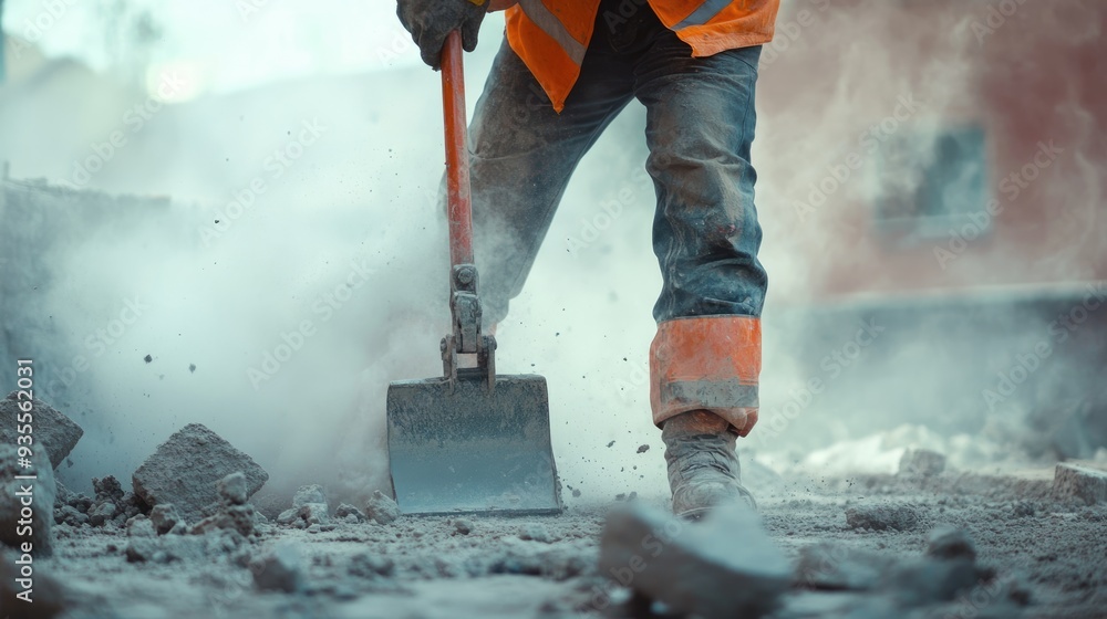Construction Worker Breaking Up Concrete Construction Worker Breaking Up Concrete