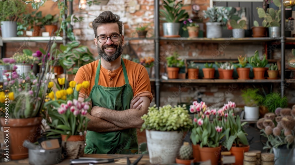 The florist in green apron The florist in green apron