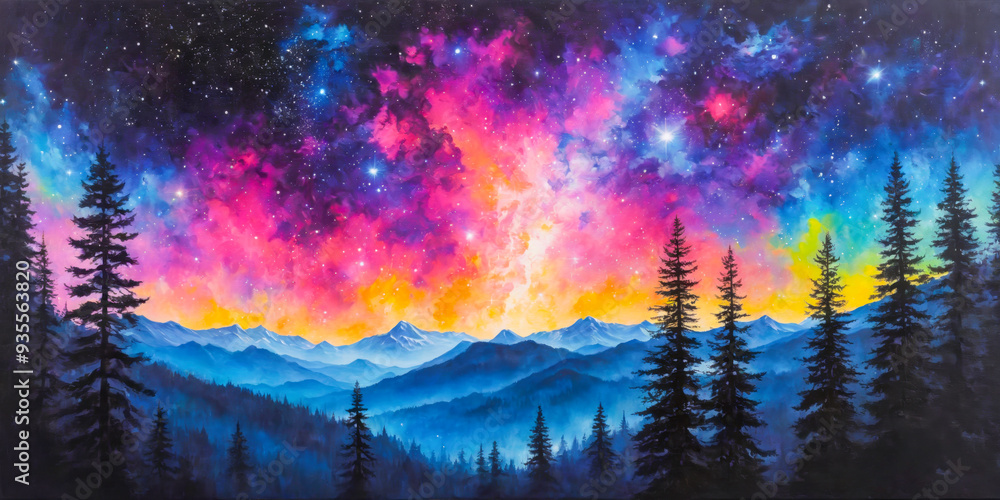 Fototapeta premium Mountain Range Under a Starry Sky.