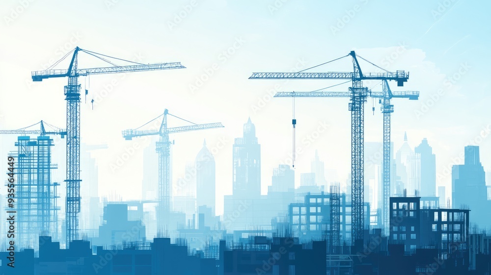 Construction Cranes on a City Skyline Construction Cranes on a City Skyline