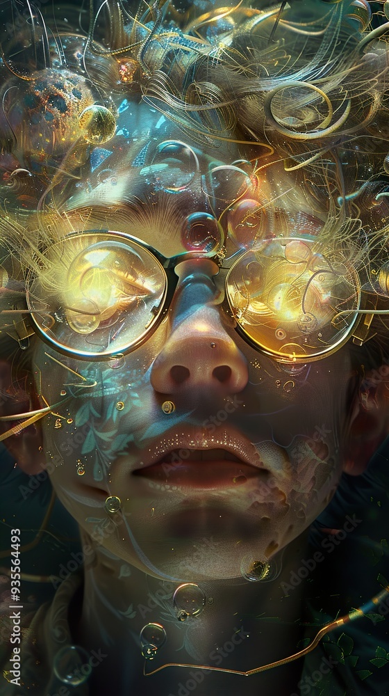Surreal Portrait with Glowing Eyes and Abstract Background Surreal Portrait with Glowing Eyes and Abstract Background