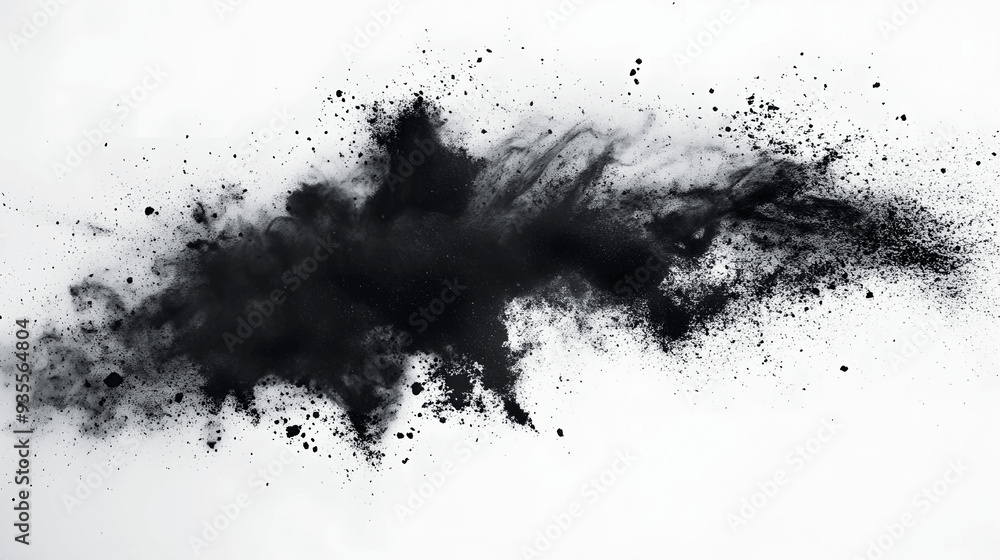 Fototapeta premium Dramatic burst of black charcoal powder on white background