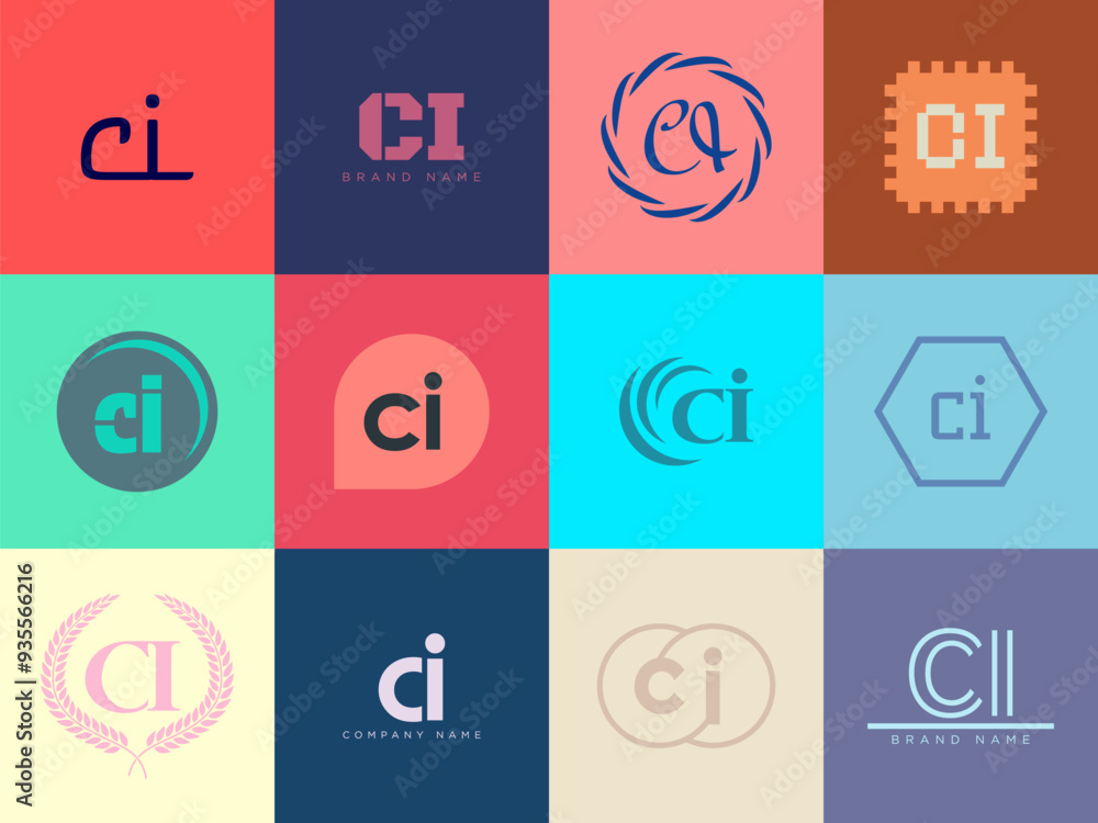 CI logo company template. Letter c and i logotype. Set different ...