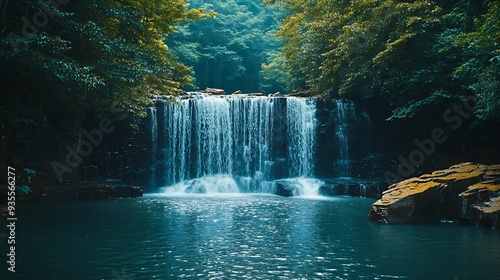 The waterfall named Pha Takien Waterfall in Pang Sida National Park is a popular destination for its waterfalls Beautiful waterfall in deep forest in the eastern Thai province of Sa Ka : Generative AI photo