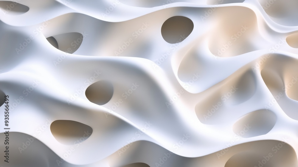 Abstract White 3D Organic Shapes with Circular Cutouts, 3D Design, Abstract Background, Organic Forms, White Texture Abstract White 3D Organic Shapes with Circular Cutouts, 3D Design, Abstract Background, Organic Forms, White Texture