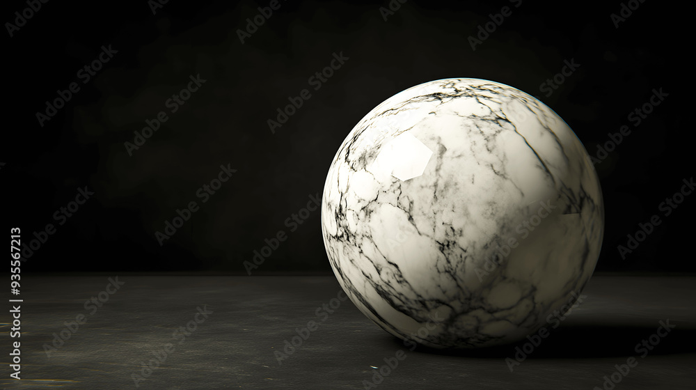 Fototapeta premium Bocce ball with polished marble-like surface on black background