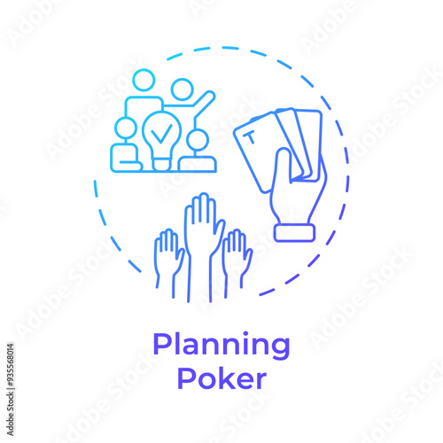 Planning poker blue gradient concept icon. Teamwork planning, agile technology. Workflow methodology. Round shape line illustration. Abstract idea. Graphic design. Easy to use in infographic