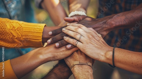 Unity and Support: Close-up of Clasped Hands Symbolizing Growth and Development Journey photo