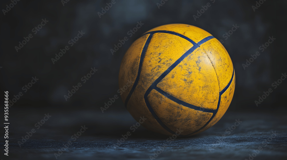 Volleyball ball with detailed panels and texture on dark background Volleyball ball with detailed panels and texture on dark background
