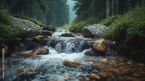 Mountain stream in a fantastic landscape Creek in tschergrben near Eibenboden in Lower Austria : Generative AI photo