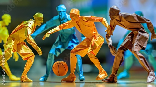 Dynamic Origami Basketball Players in Action: Teamwork on the Court