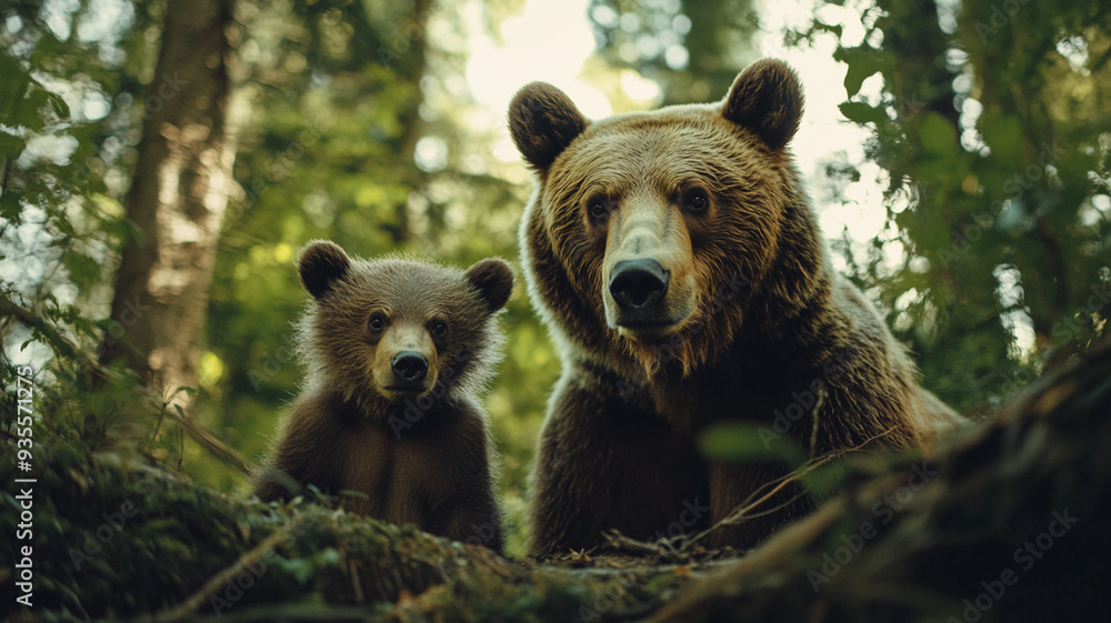 mother bear and baby bear in forest mother bear and baby bear in forest