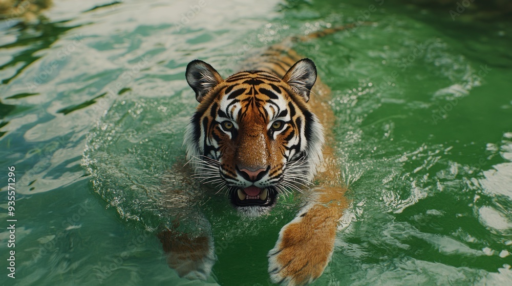 Naklejka premium Tiger Swimming in Water
