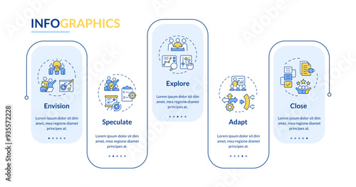 Agile management phases rectangle infographic vector. Inspiration teamwork, project vision. Data visualization with 5 steps. Editable rectangular options chart. Lato-Bold, Regular fonts used
