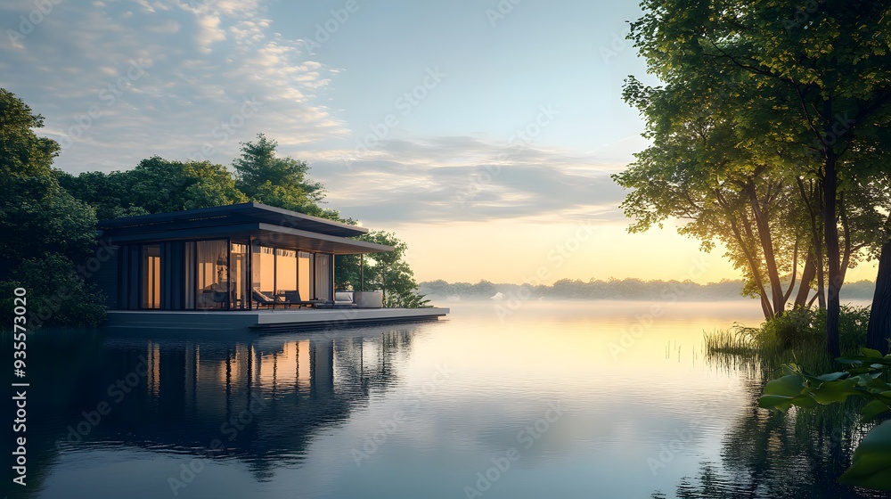 5. 3D visualization of a serene lakeside with calm waters and surrounding greenery, rendered on a minimalist background 5. 3D visualization of a serene lakeside with calm waters and surrounding greenery, rendered on a minimalist background