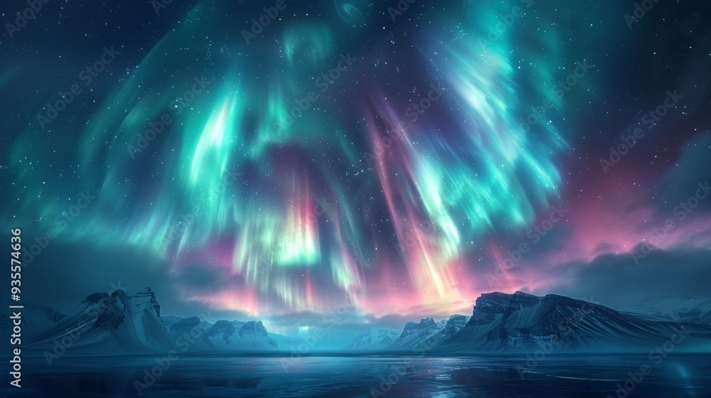 Enchanting Display of Northern Lights in the Night Sky Enchanting Display of Northern Lights in the Night Sky