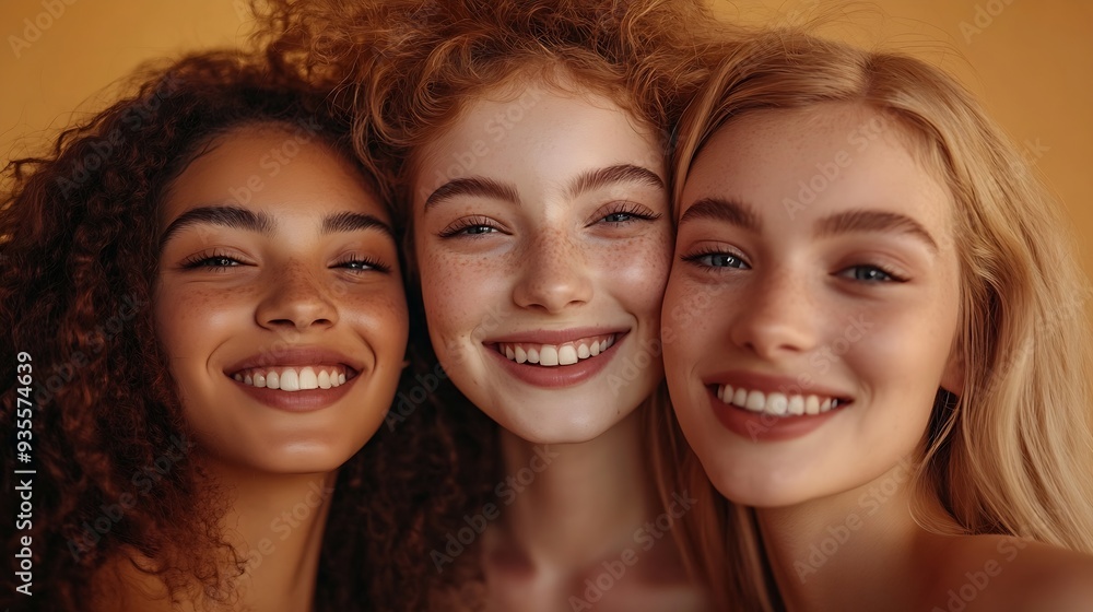 Beauty diversity and portrait of women happy with makeup for cosmetic skincare isolated in studio brown background Skin aesthetic and young friends together for self care dermatology a : Generative AI Beauty diversity and portrait of women happy with makeup for cosmetic skincare isolated in studio brown background Skin aesthetic and young friends together for self care dermatology a : Generative AI
