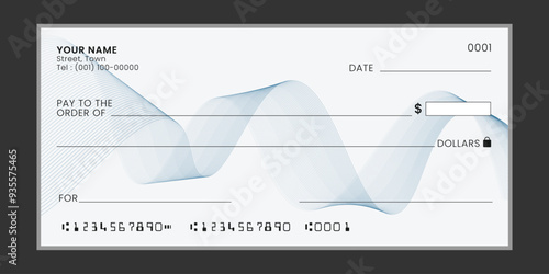 Check template. Blank bank payment cash cheque. Vector
