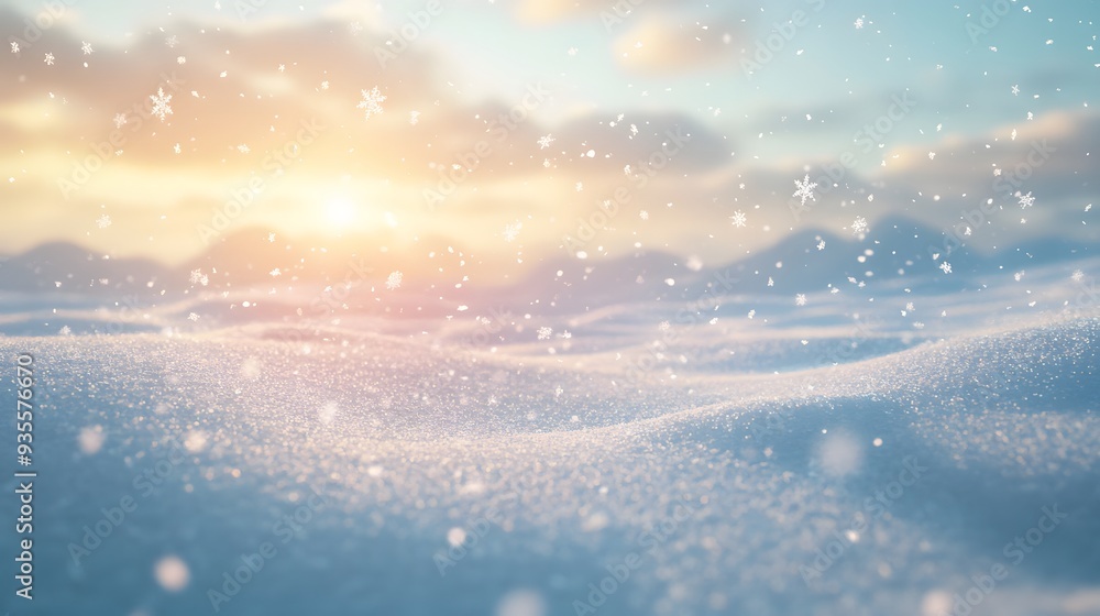 10. 3D visualization of a peaceful snowy landscape with gently falling snowflakes, isolated on a bright background 10. 3D visualization of a peaceful snowy landscape with gently falling snowflakes, isolated on a bright background