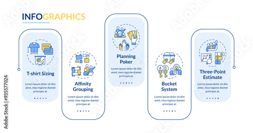 Work estimation techniques rectangle infographic vector. Agile methodology, development. Data visualization with 5 steps. Editable rectangular options chart. Lato-Bold, Regular fonts used
