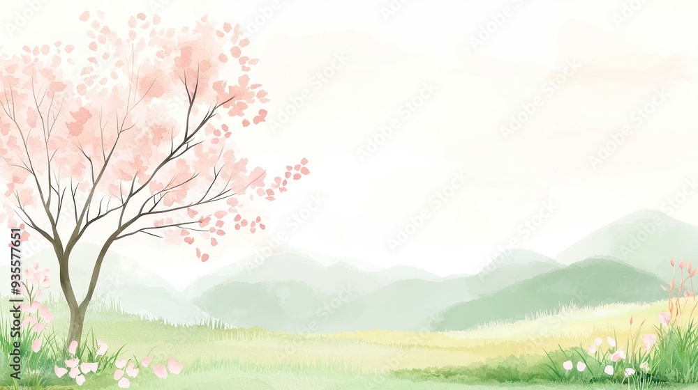 Abstract tree and field landscape, vibrant watercolor illustration, serene atmosphere, soft brushstrokes, harmonious blend of colors, inviting tranquility and reflection. Abstract tree and field landscape, vibrant watercolor illustration, serene atmosphere, soft brushstrokes, harmonious blend of colors, inviting tranquility and reflection.