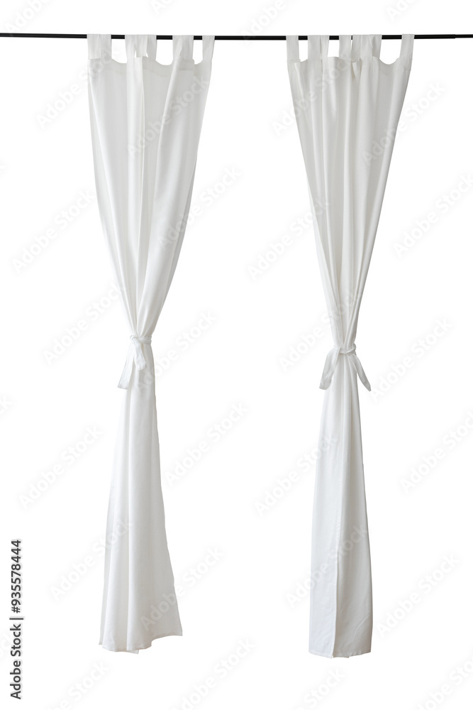 White drapery hanging from a curtain rod design element White drapery hanging from a curtain rod design element